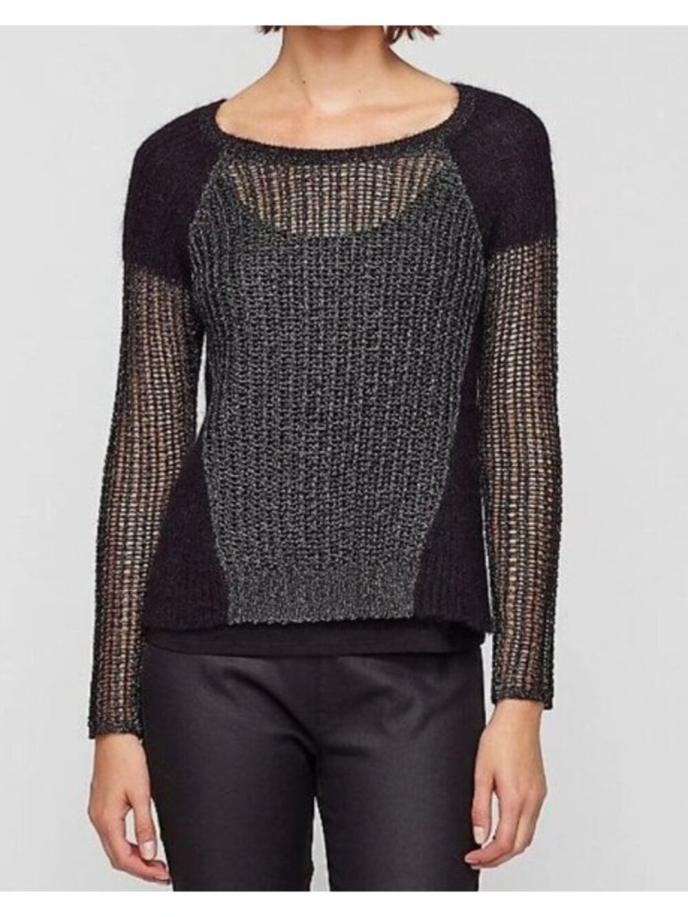 Eileen Fisher Ballet Neck Crop Top in Tarnished Textures - Size S